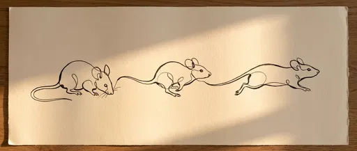 Continuous Line Ink Drawing of Three Mice