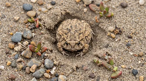 Round Frog Nestled in Coastal Sand