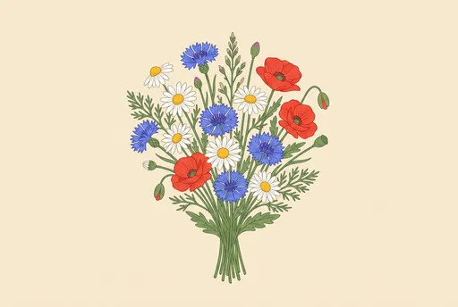 Wildflower Bouquet Flat Botanical Illustration