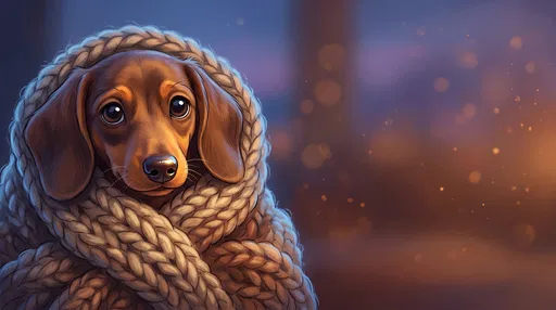 Dachshund Puppy Wrapped in Knit Blanket