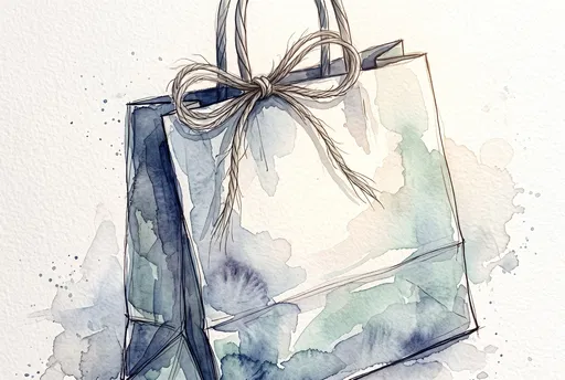 Watercolor Illustration of Boutique Paper Bag
