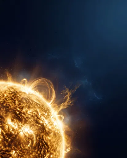 Glowing Golden Sun in Deep Space