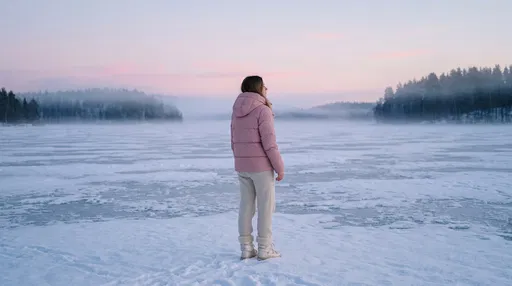 Woman on Frozen Lake at Twilight