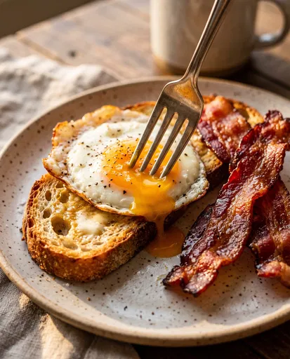 Fried Egg on Toast with Crispy Bacon
