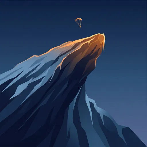 Minimalist Mountain Peak and Parachutist Illustration