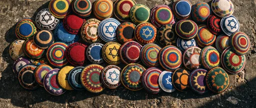Colorful Hand-Crocheted Kippot Flat Lay