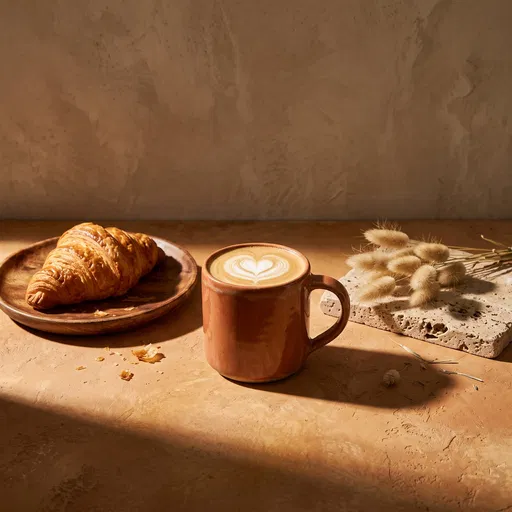 Latte and Croissant Warm Still Life