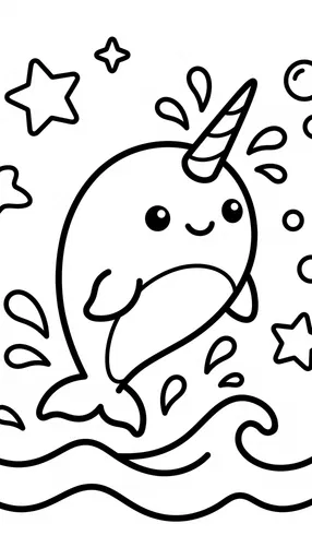 Cute Baby Narwhal Coloring Page