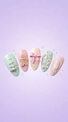 Pastel Holiday 3D Acrylic Nail Tips