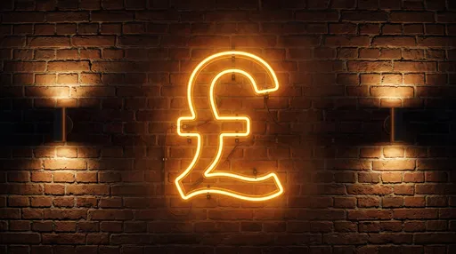 Glowing Neon Pound Symbol on Brick Wall
