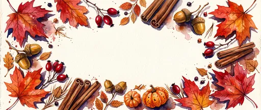 Watercolor Autumn Foliage and Spice Border