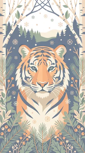 Pastel Flat Vector Siberian Tiger Portrait