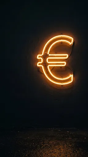 Glowing Warm Neon Euro Sign on Wall