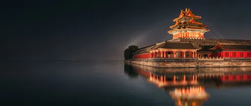 Illuminated Chinese Palace Watchtower at Night