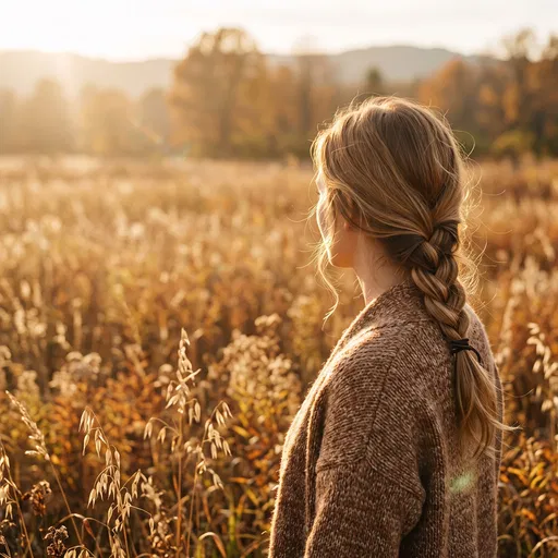 Woman With Braided Hair in Autumn Meadow