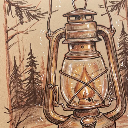 Hand-Drawn Vintage Lantern Forest Sketch