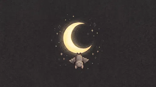 Cute Bat Hanging From Crescent Moon