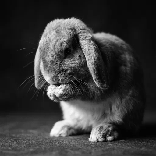 Black and White Lop-Eared Bunny Grooming