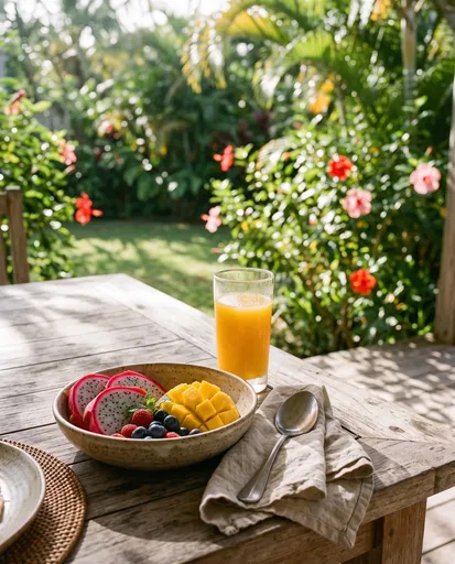 Tropical Fruit Breakfast on Sunny Veranda
