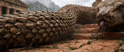 Giant Mythological Serpent on Ancient Temple Steps