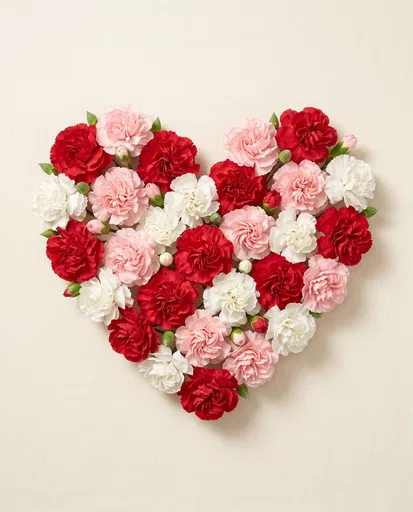 Heart Shaped Red Pink White Carnations