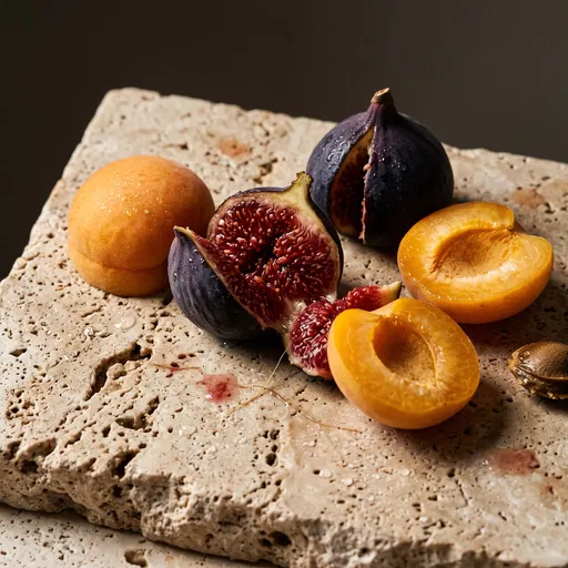 Torn Figs and Apricots on Travertine