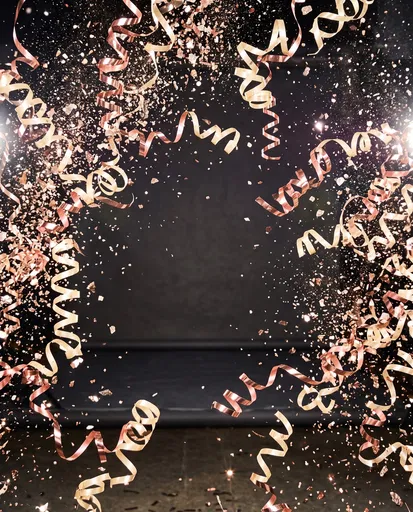 Rose Gold Confetti and Ribbon Burst Frame