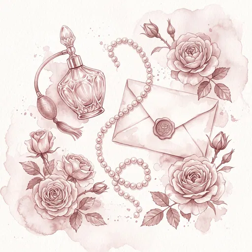 Dusty Rose Watercolor Vintage Romantic Flat Lay