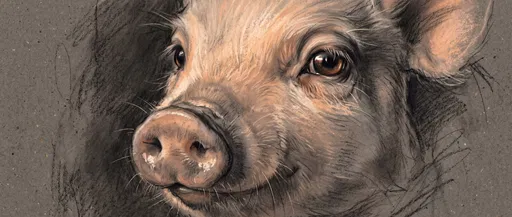 Charcoal and Pastel Piglet Portrait