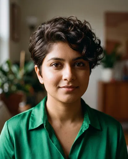 South Asian Woman With Wavy Pixie Cut