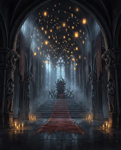 Gothic Throne Room with Floating Lanterns