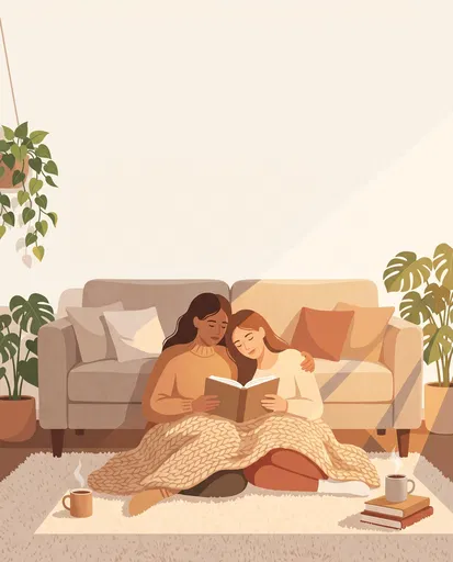 Cozy Couple Reading Together by Sofa