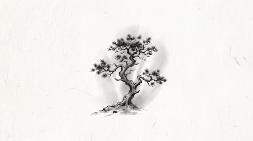 Minimalist Ink Wash Gnarled Pine Tree
