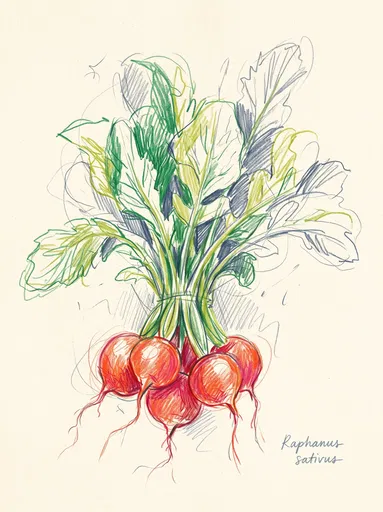 Colored Pencil Sketch of Radish Bunch