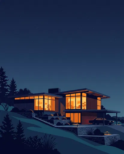 Mid-Century Modern House at Twilight