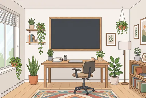 Modern Study Room With Blank Blackboard