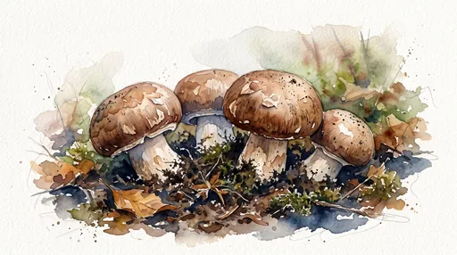 Watercolor Illustration of Cremini Mushrooms