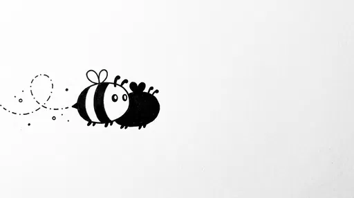 Minimalist Black Ink Drawing of Cute Bee