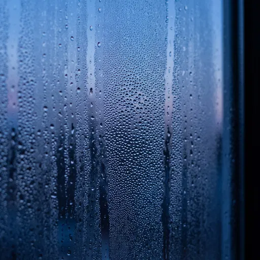 Macro Condensation Drops on Blue Window