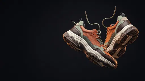 Floating Leather Sneakers on Dark Background