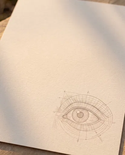 Architectural Wireframe Eye Drawing on Paper