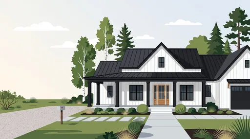 Modern Black and White Farmhouse Illustration
