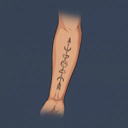 Moon Phase Arrow Forearm Tattoo Illustration