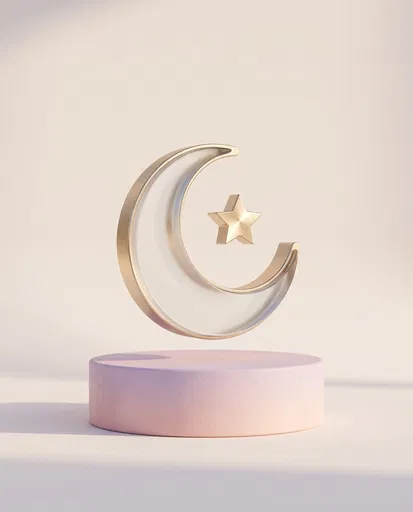 3D Gold Crescent Moon and Star Icon
