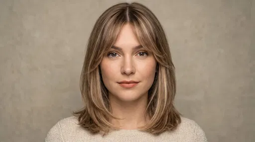 Woman with Blonde Highlights and Curtain Bangs