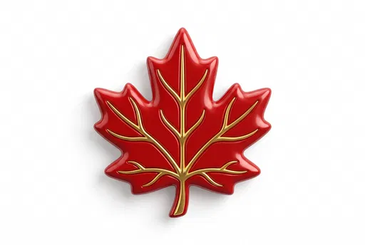 Glossy Red and Gold Maple Leaf Icon