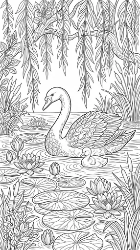 Swan and Cygnet Coloring Page