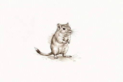 Sepia Watercolor Illustration of Standing Gerbil