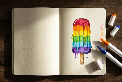 Rainbow Popsicle Drawing in Open Sketchbook