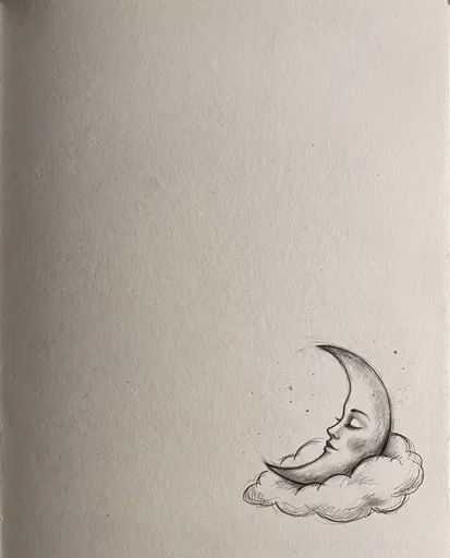 Graphite Sketch of Sleeping Moon on Cloud